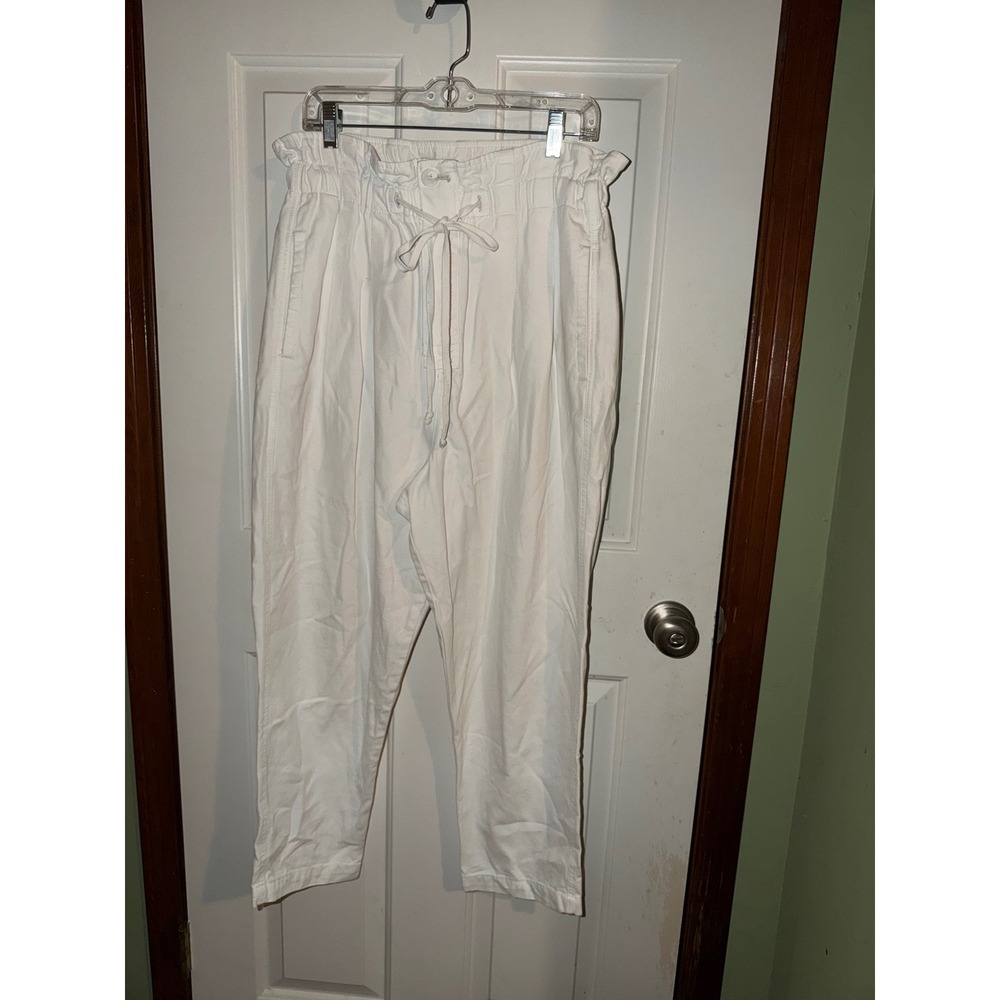 Free People White Paperbag Waist Tapered Pants High Rise Cotton Blend Womens M